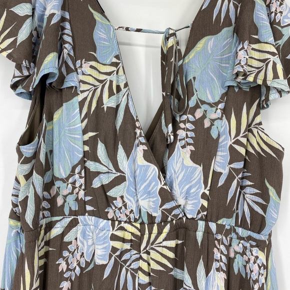 Torrid 00 Maxi Gauze Walk Through Dress Romper Blue Brown Floral - Picture 4 of 7